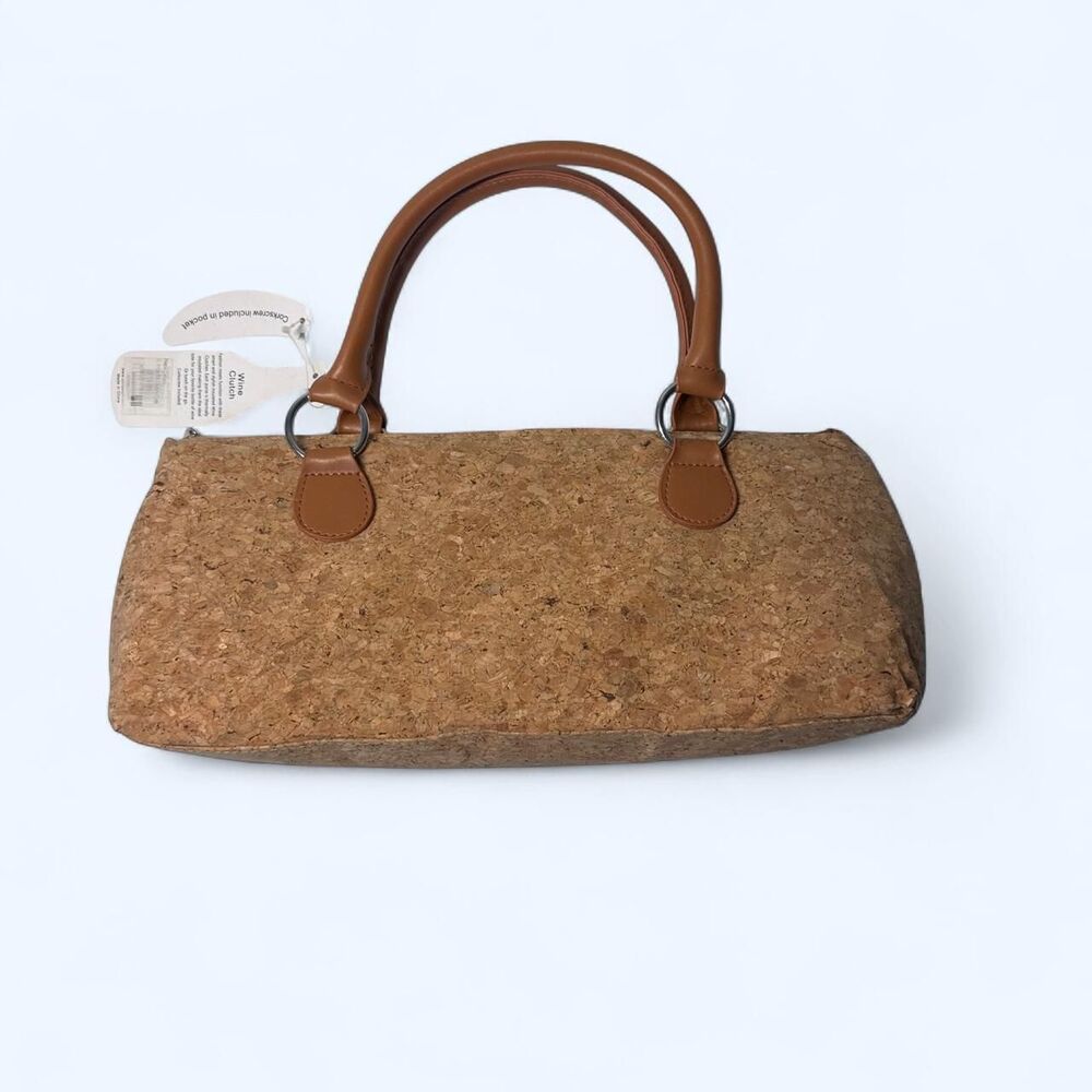 Faux Cork Insulated Wine Bottle Holder Purse Bag Zippered Picnic Top Handle Bag